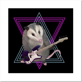 Opossum playing the bass guitar Posters and Art